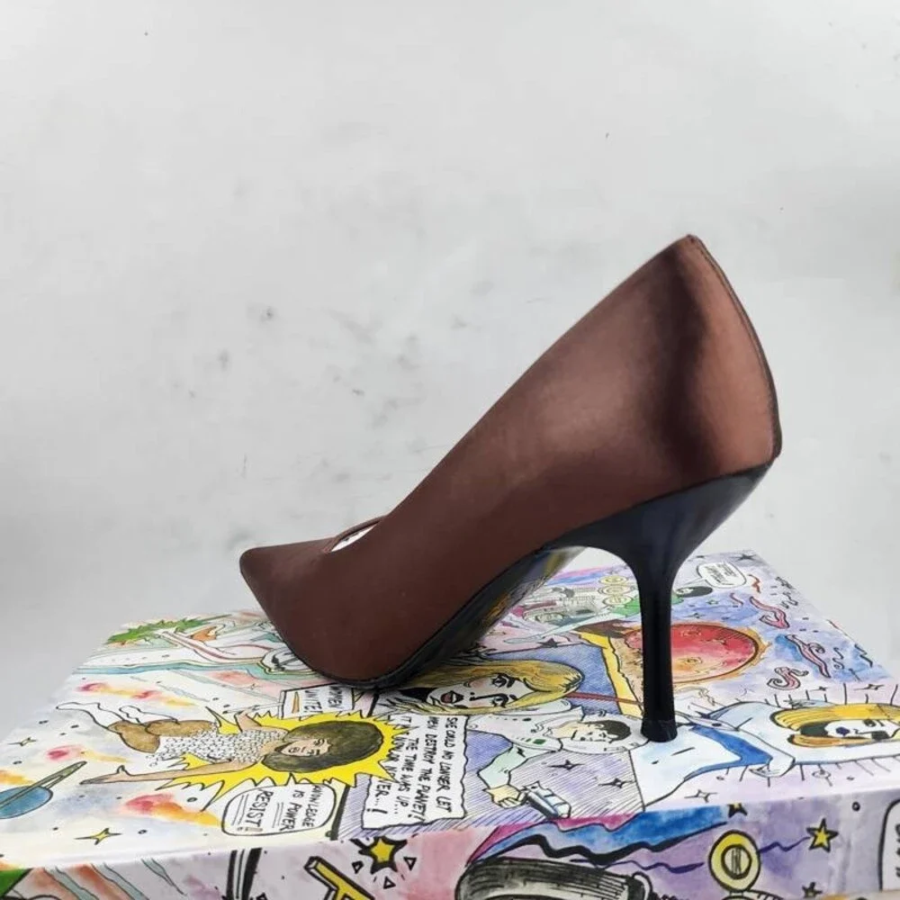 Jeffrey Campbell Chosen Pointed Toe Stiletto Pumps Women's 8 Brown Silk Slip On